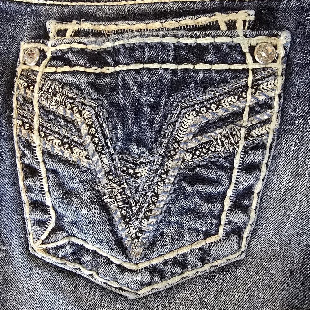 Vigoss Skinny Bling Details Rhinestones Jeans Embossed Back Pockets Concert - Picture 2 of 11